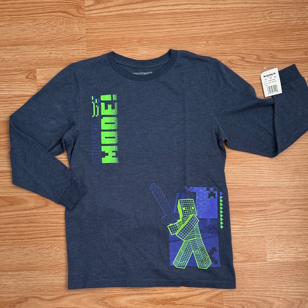 NWT kids Minecraft  Long Sleeve Shirt - Blue and Green